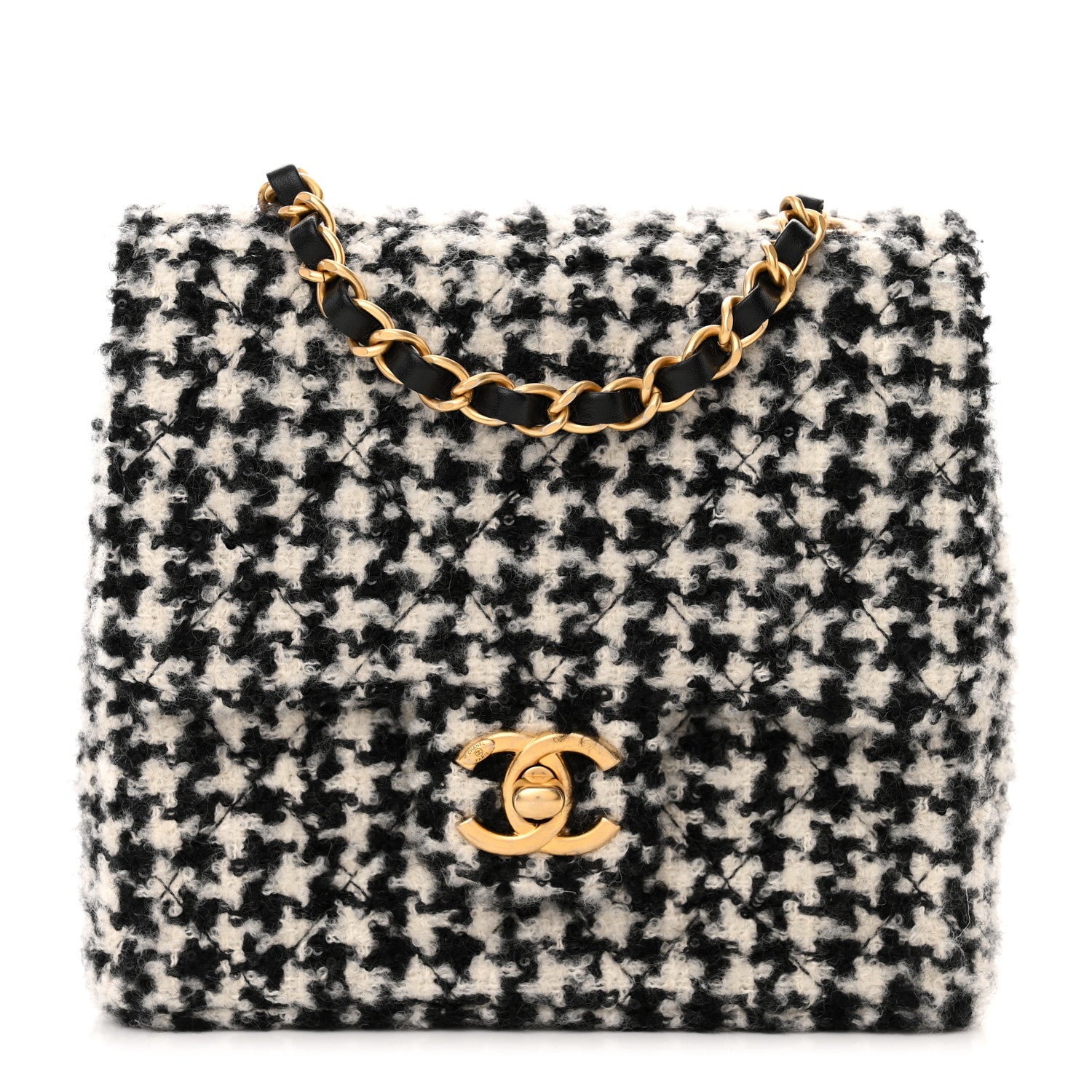 Chanel Tweed Houndstooth Quilted Mini Square Flap White Black 1 of 11