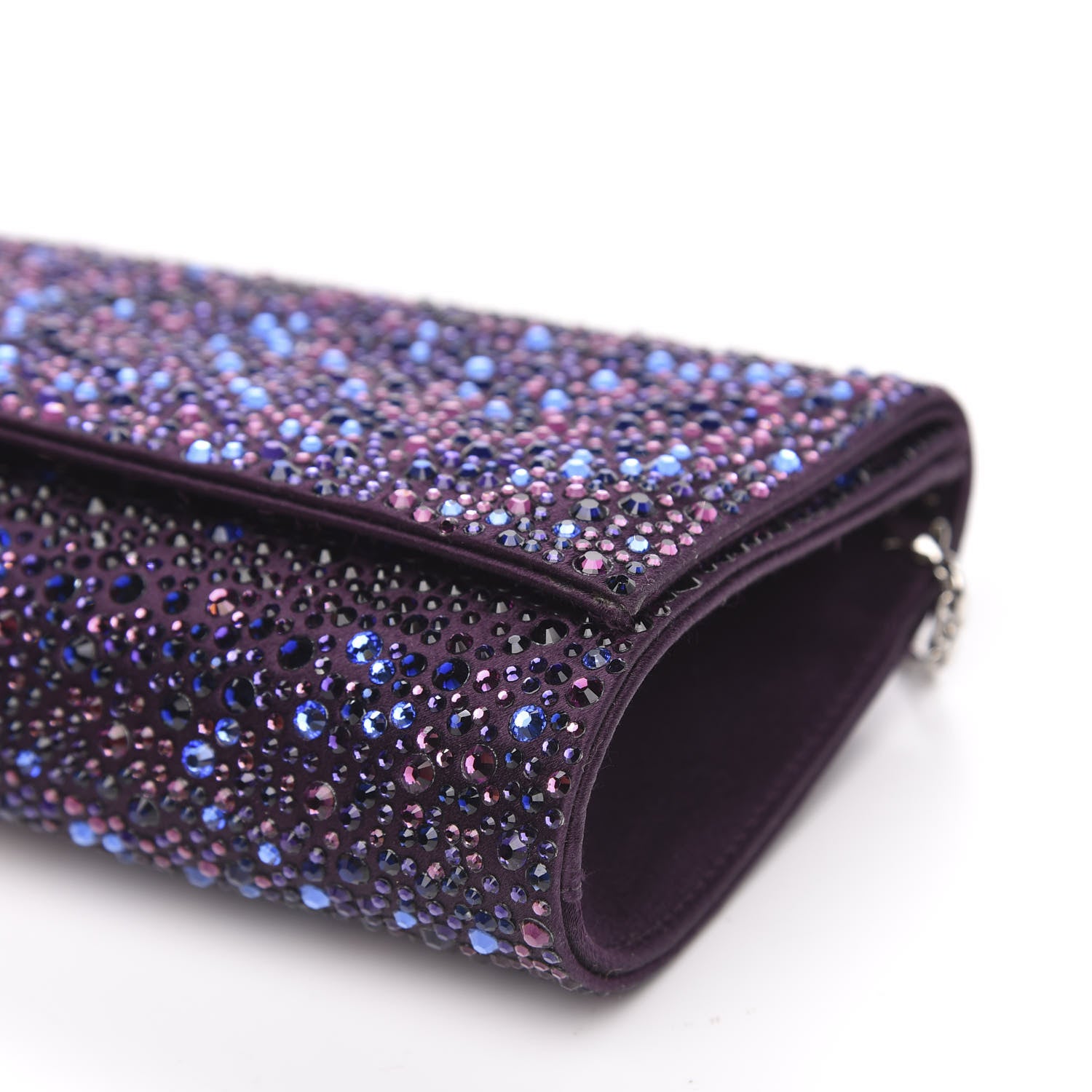 Judith Leiber Satin Crystal Chain Clutch Purple 8 of 9