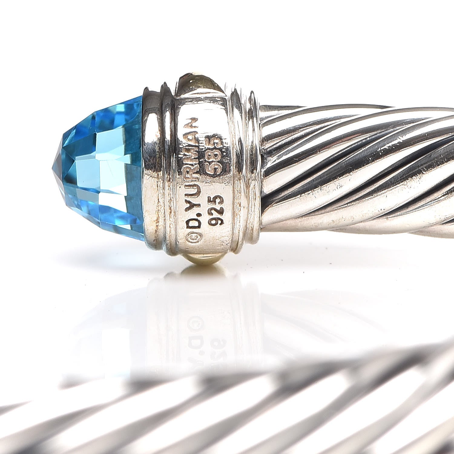 David Yurman Sterling Silver 14K Yellow Gold Blue Topaz 7mm Cable Classics Bracelet 5 of 5