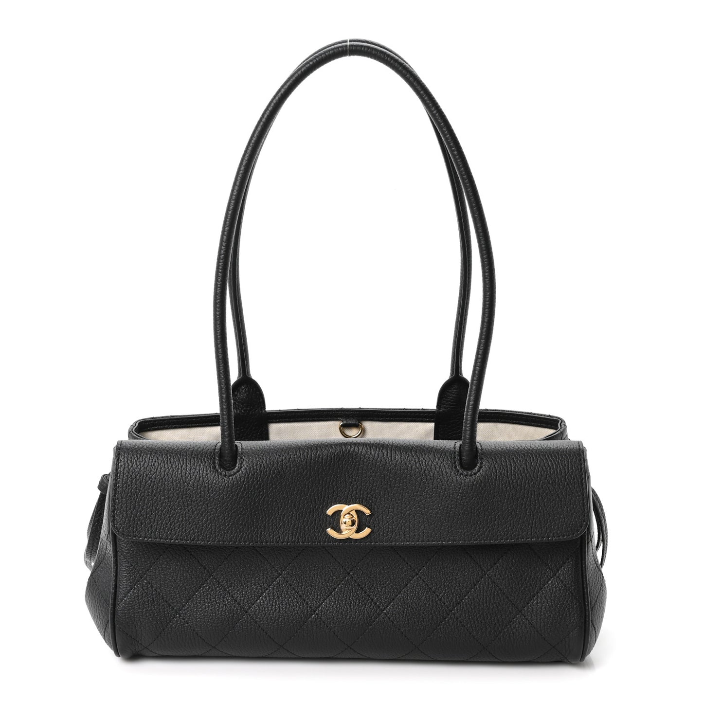 Grained Calfskin Stitched Urban Essentials Small Shopping Bag Black
