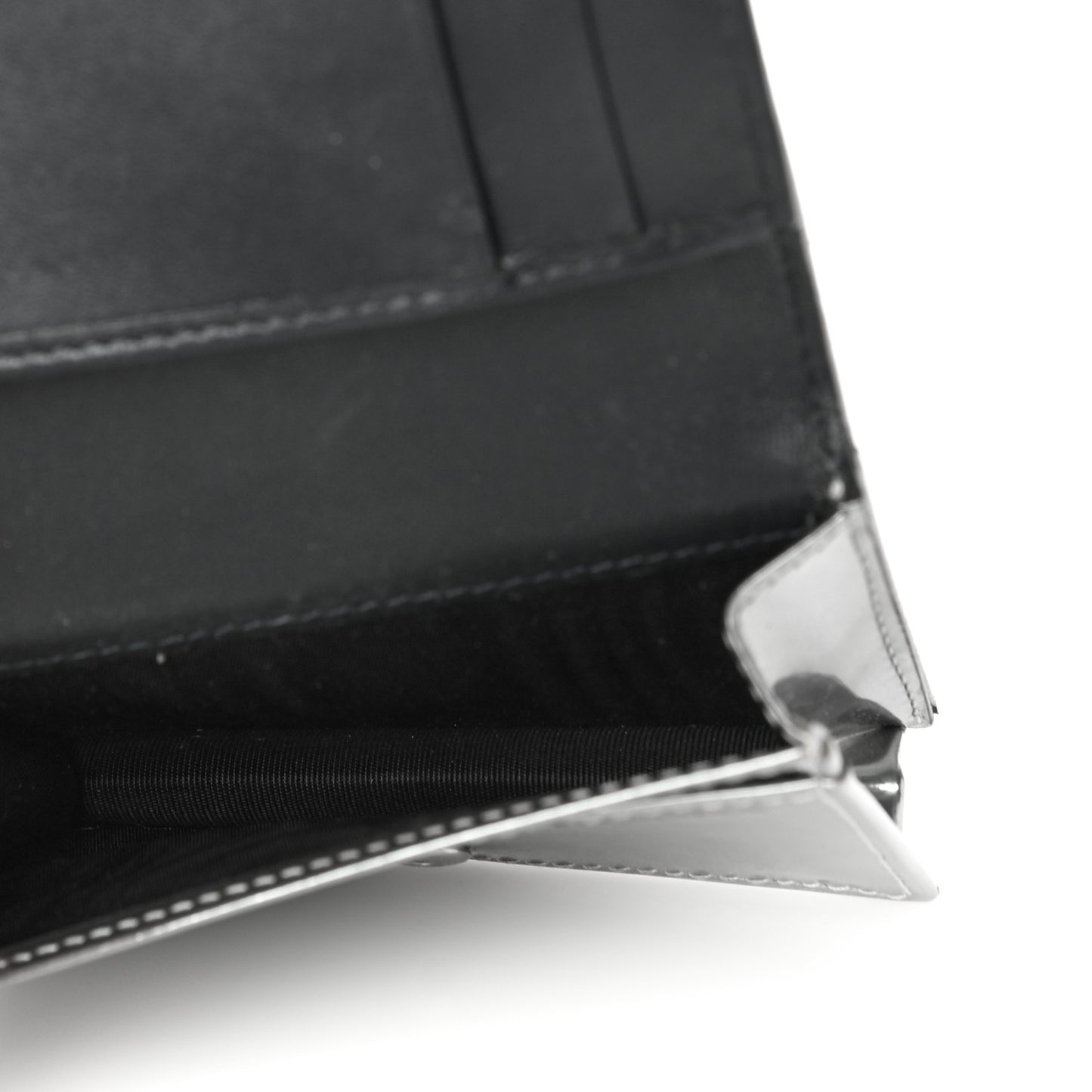 Metallic Patent Micro-Cannage Lady Dior Card Holder Silver