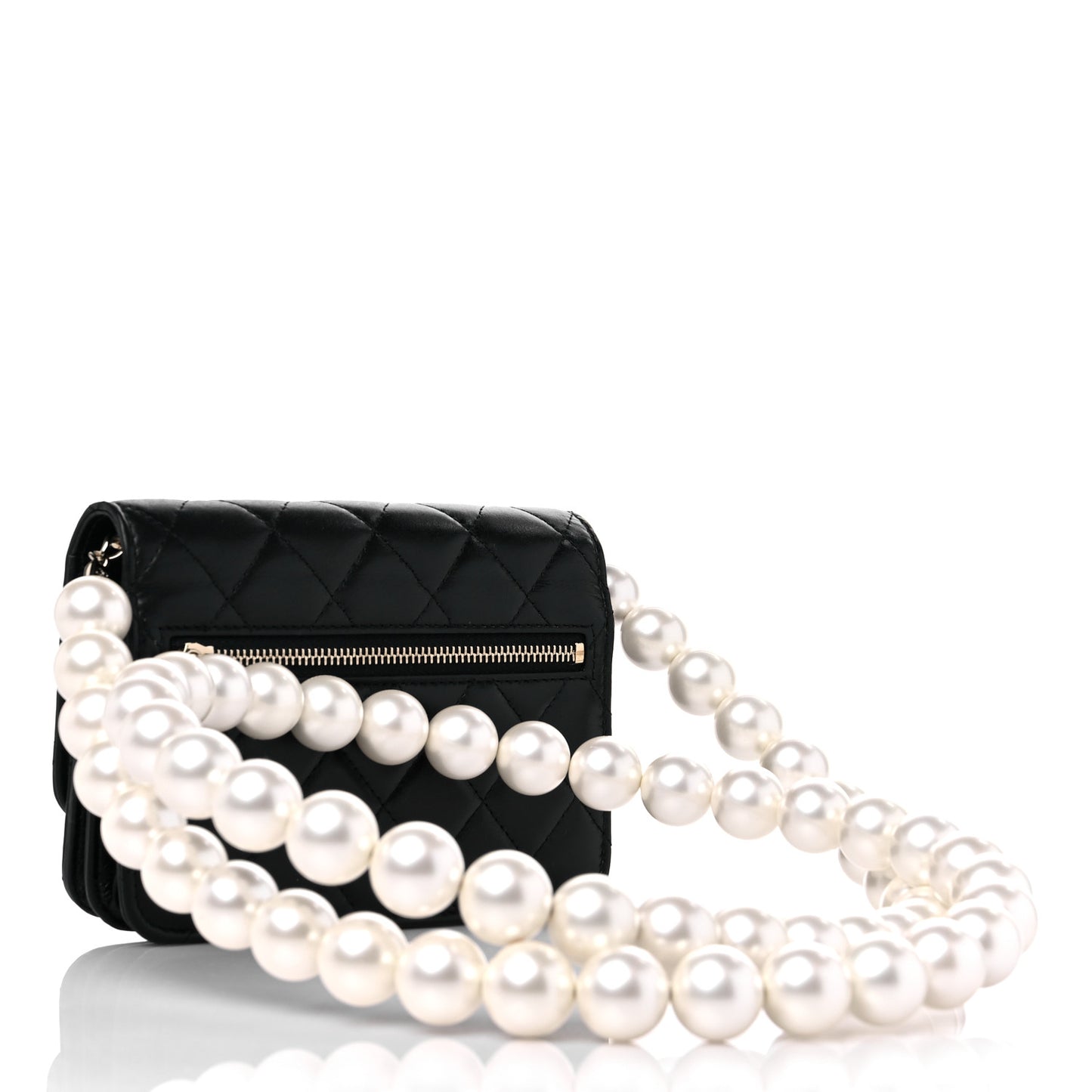 Calfskin Quilted Mini Maxi Pearls Wallet On Chain WOC Black