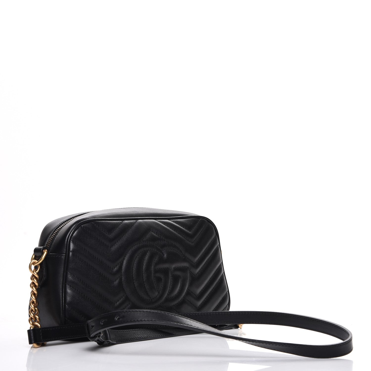 Gucci Calfskin Matelasse Small GG Marmont Chain Shoulder Bag Black 3 of 7