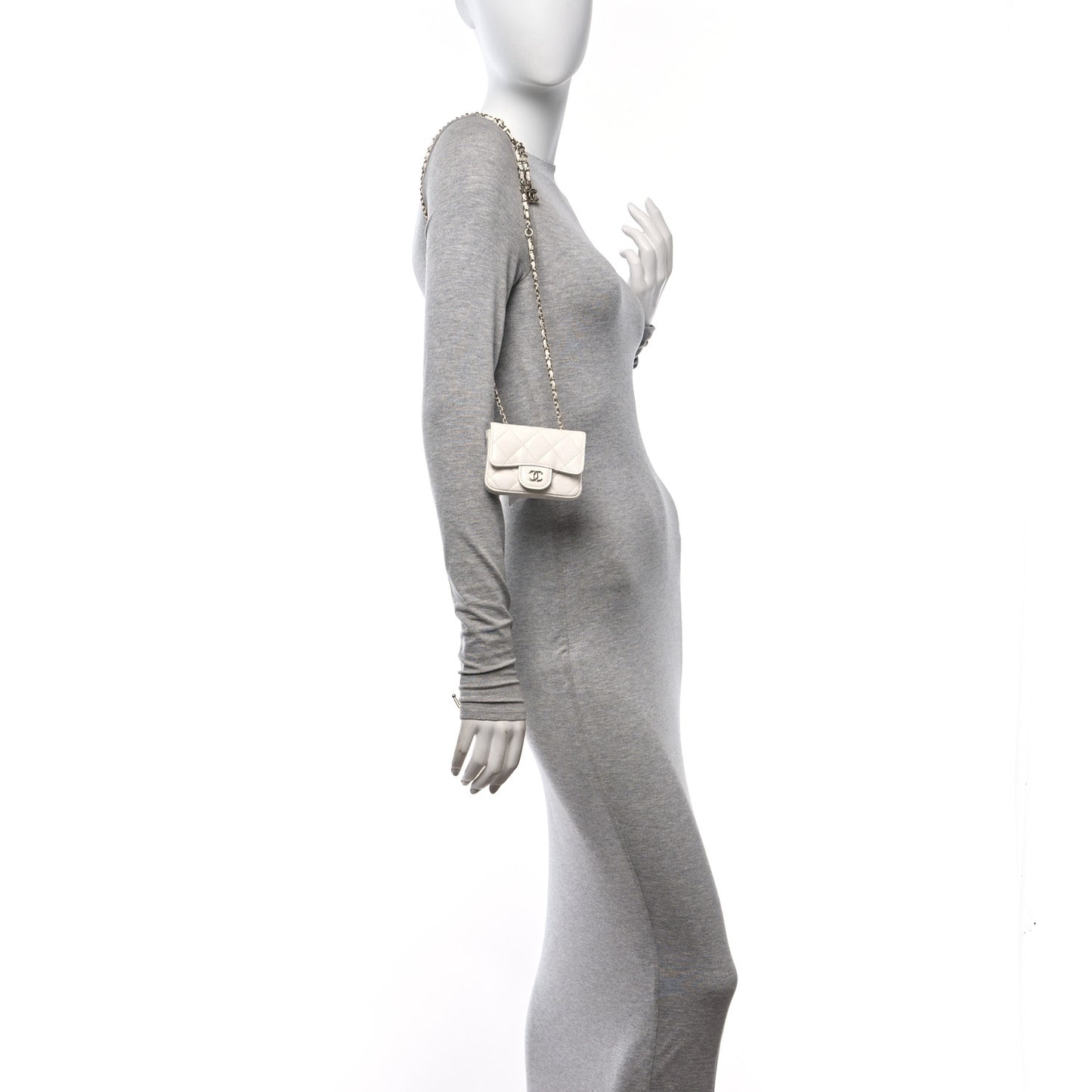 Caviar Quilted Mini Chain Belt Bag White