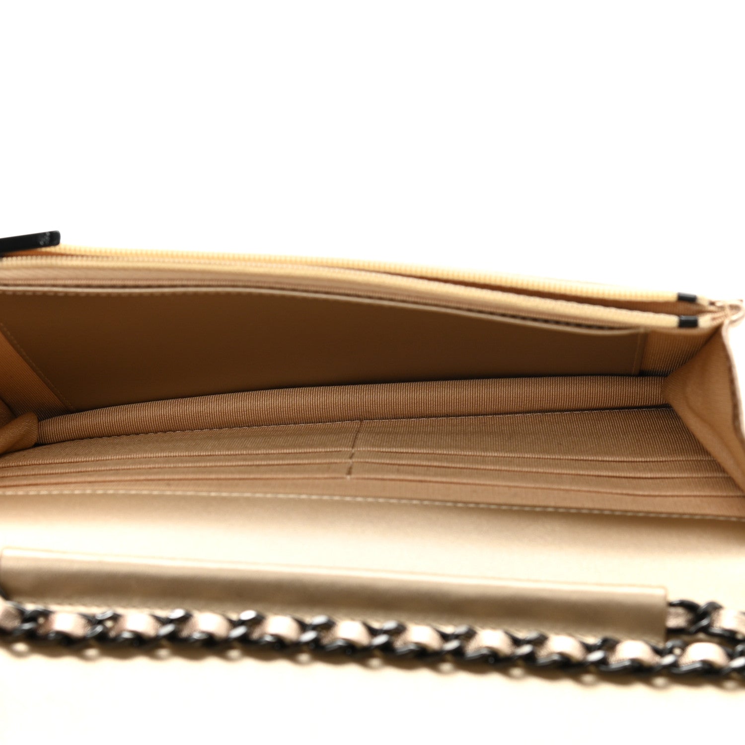 Chanel Metallic Lambskin Quilted Wallet On Chain WOC Gold Black 5 of 13