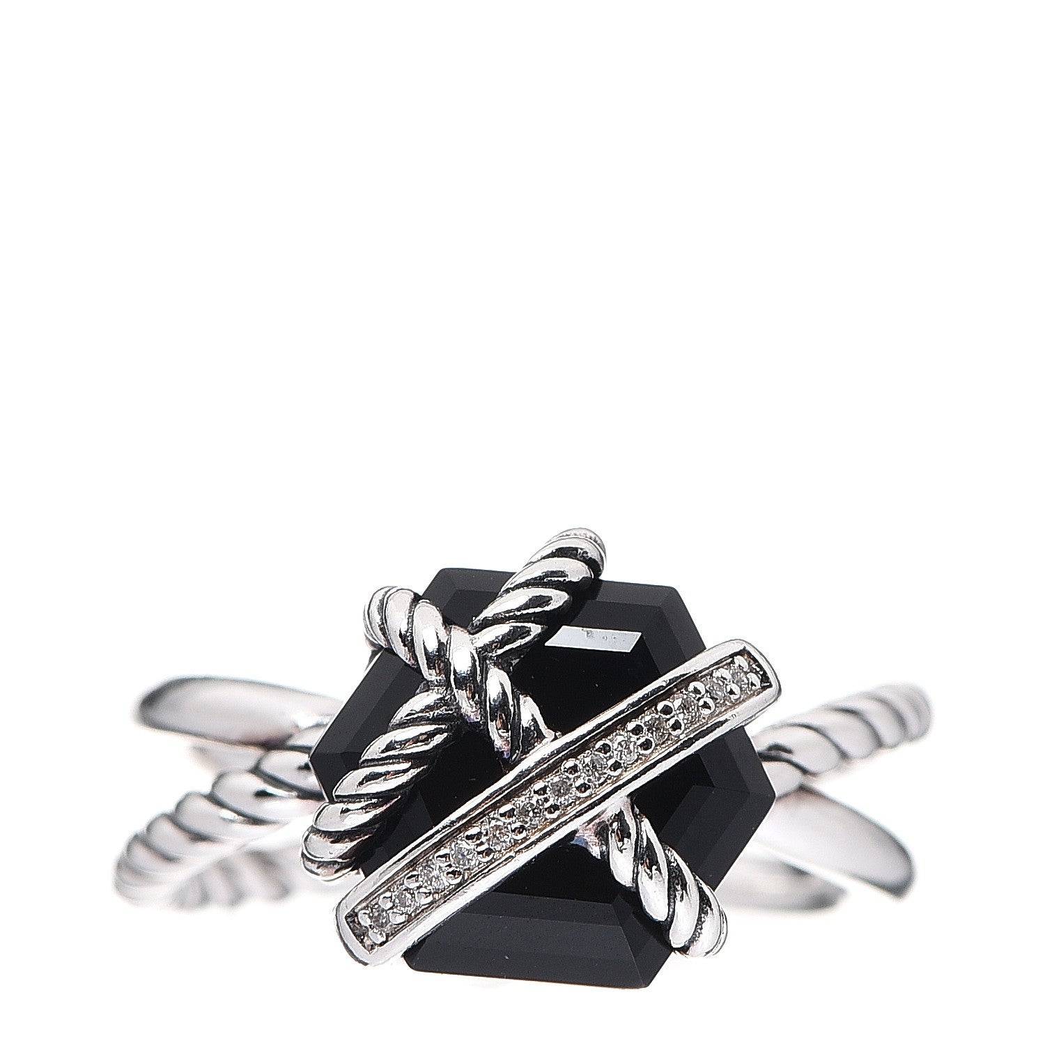 David Yurman Sterling Silver Diamond Black Onyx 10mm Cable Wrap Ring 52 6 1 of 4