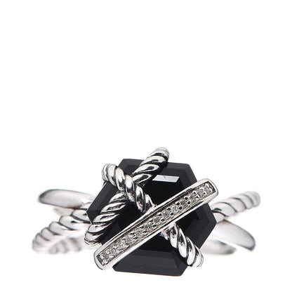 David Yurman Sterling Silver Diamond Black Onyx 10mm Cable Wrap Ring 52 6 1 of 4