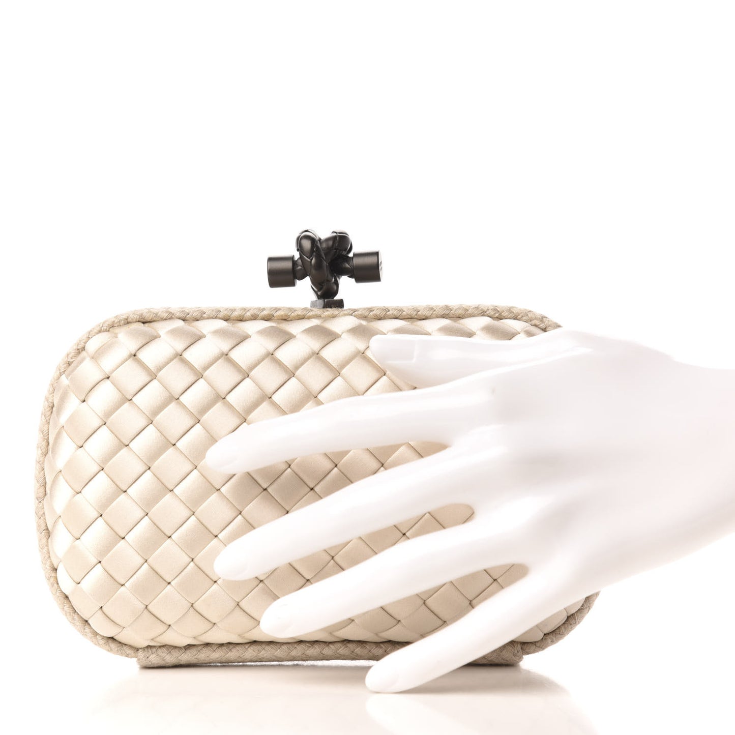 Satin Intreccio Impero Knot Clutch Ivory