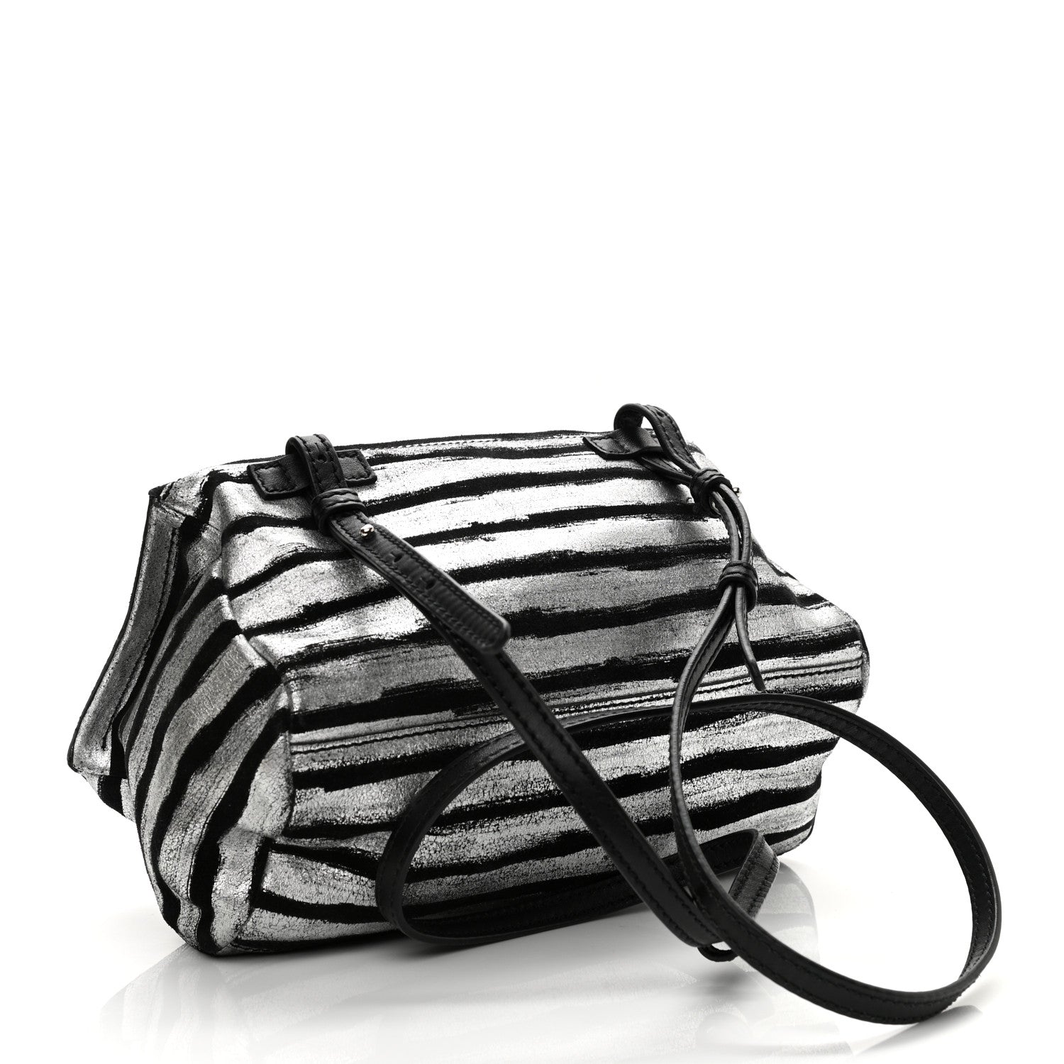 Givenchy Metallic Calfskin Striped Mini Pandora Black Silver 3 of 11