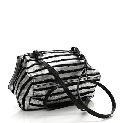 Givenchy Metallic Calfskin Striped Mini Pandora Black Silver 3 of 11