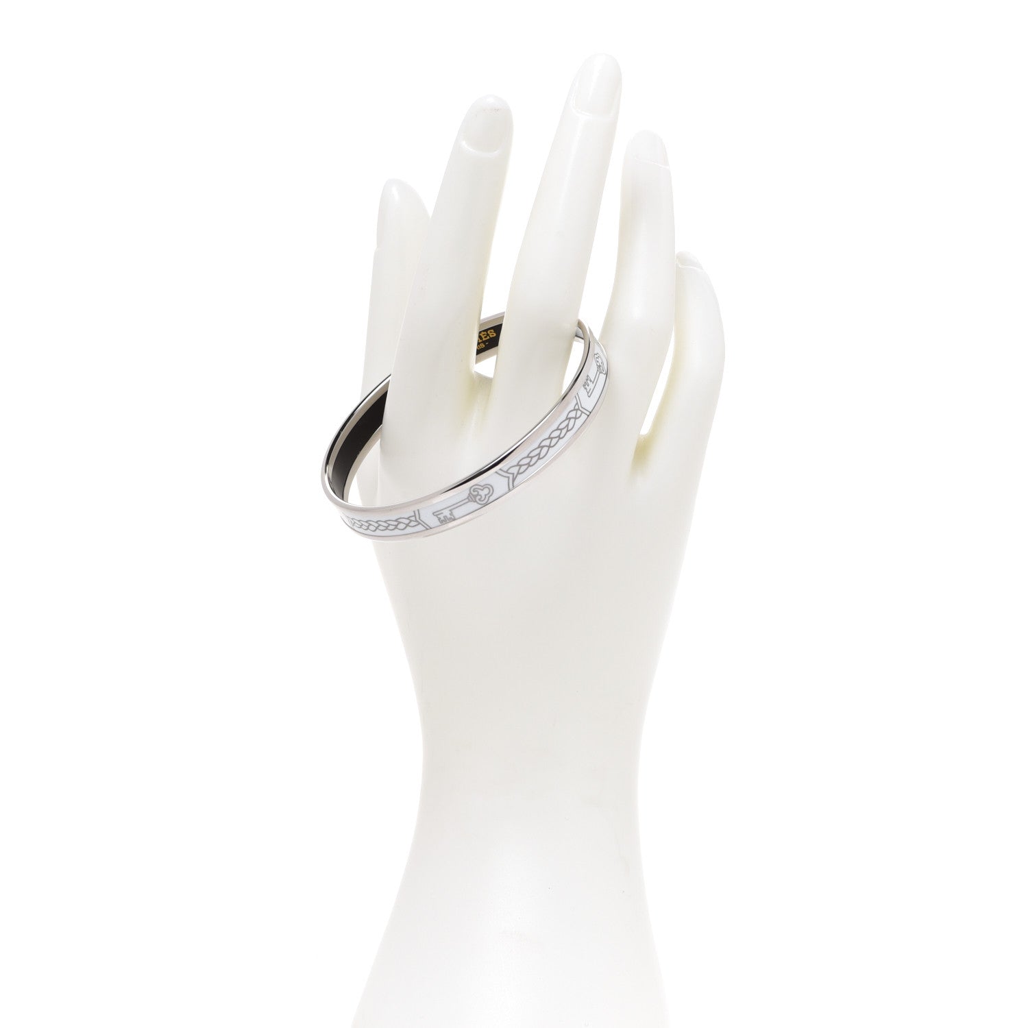 Hermes Enamel Printed Narrow Le Cles Bracelet 65 Platine White 2 of 6
