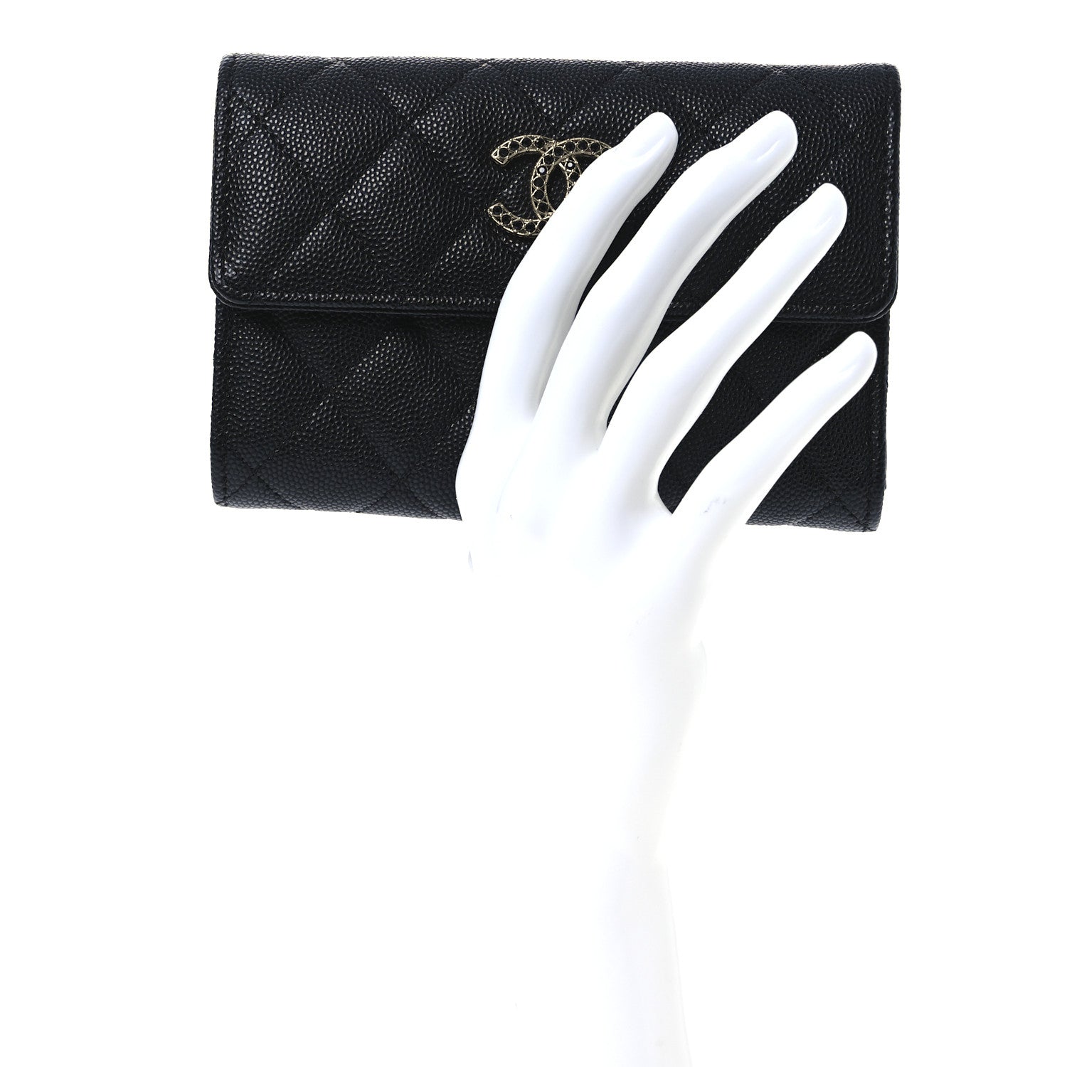 Chanel Caviar Quilted Crystal CC Medium Flap Wallet Black 2 of 12