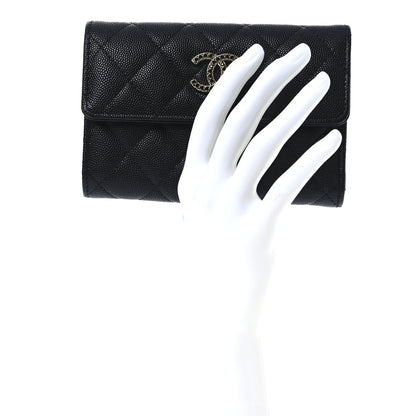 Chanel Caviar Quilted Crystal CC Medium Flap Wallet Black 2 of 12