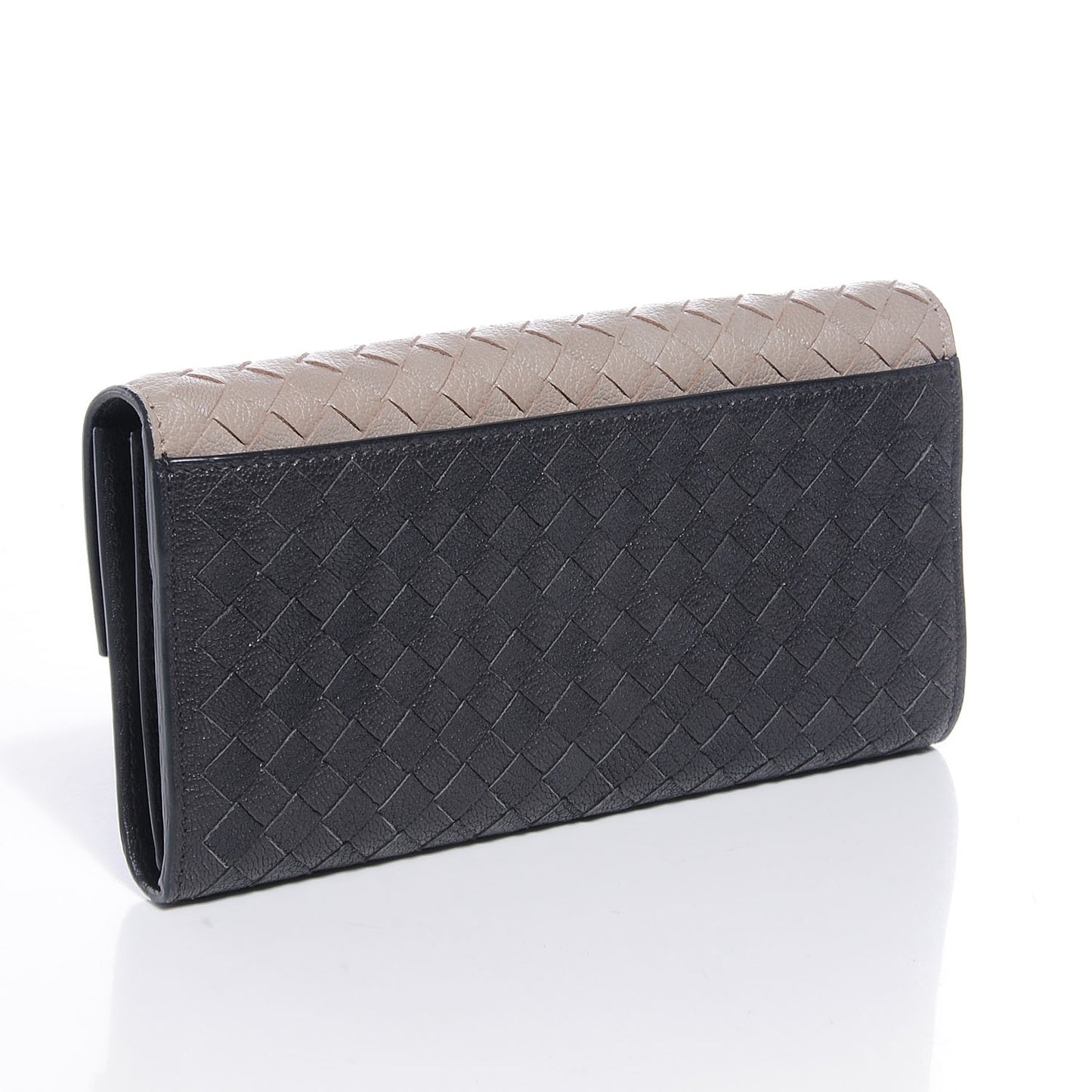 Madras Goatskin Intrecciato Bi-Color Continental Wallet New Sand Medium Grey