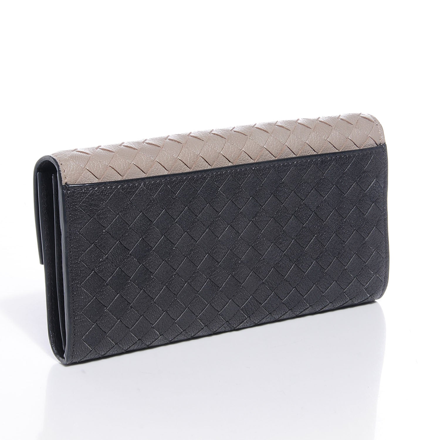 Bottega Veneta Madras Goatskin Intrecciato Bi-Color Continental Wallet New Sand Medium Grey 2 of 7