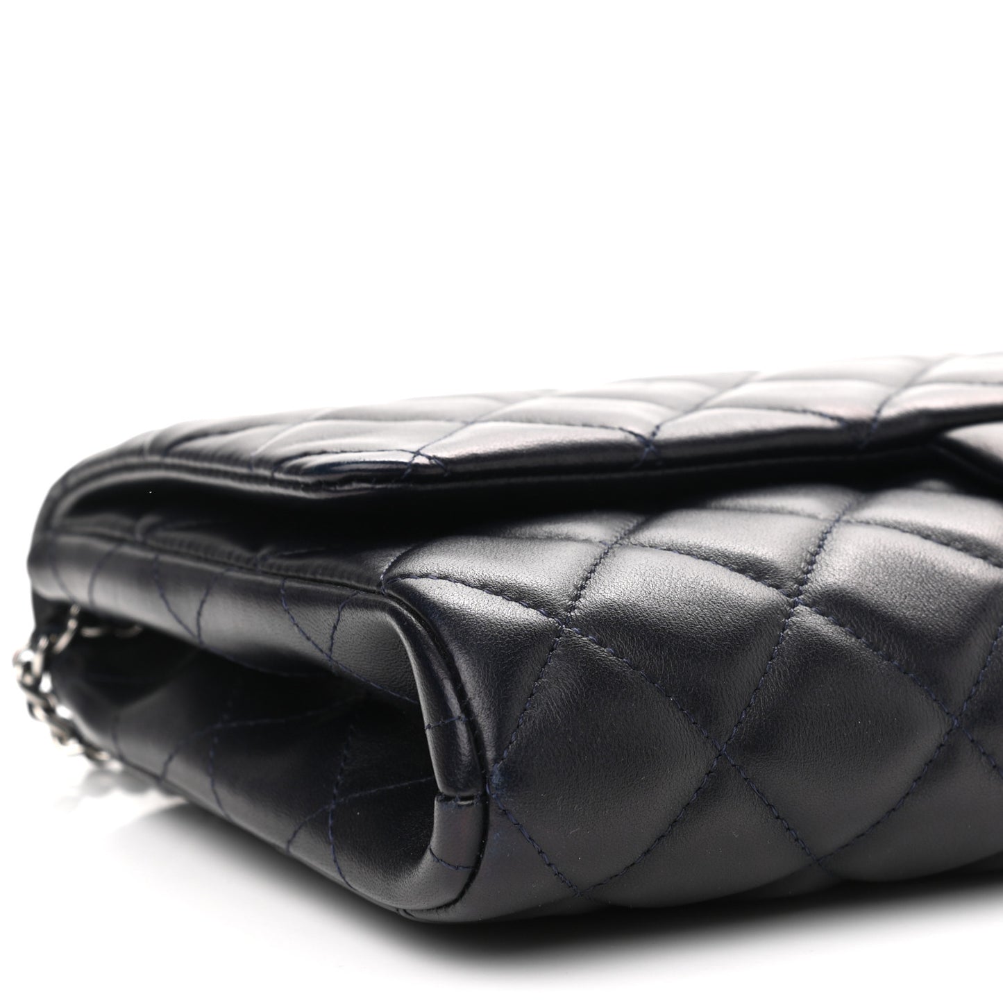 Lambskin Quilted Clutch With Chain Flap Black