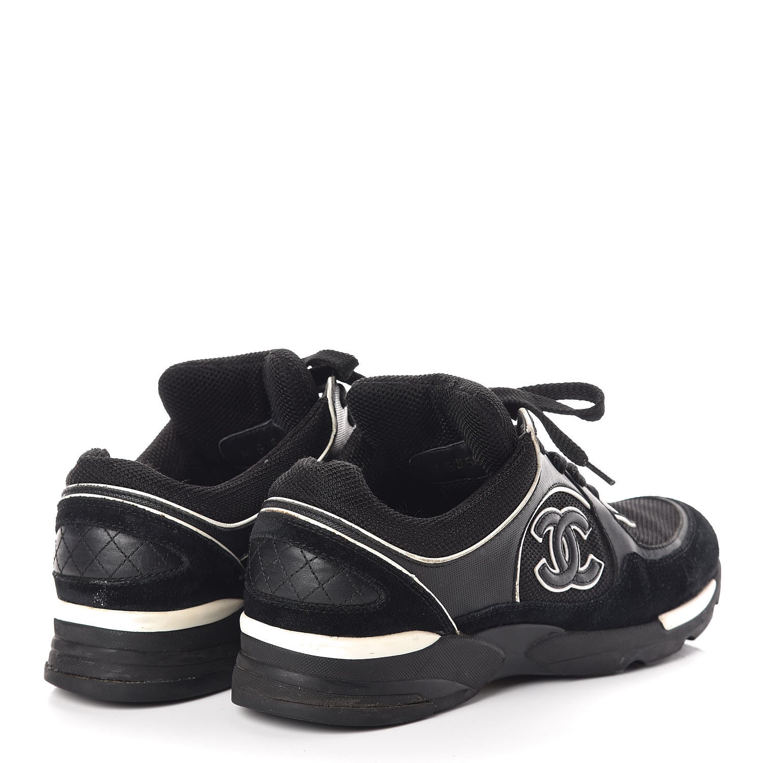 Chanel Suede Calfskin CC Sneakers 38 Black White 4 of 8