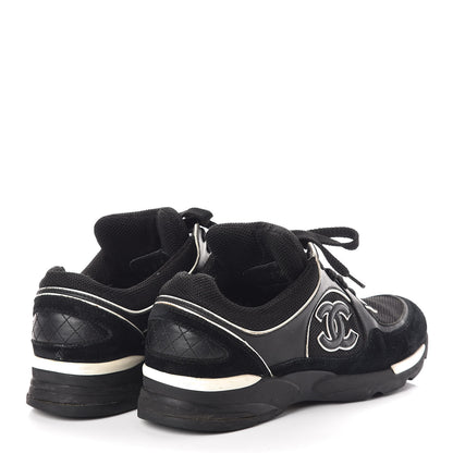 Chanel Suede Calfskin CC Sneakers 38 Black White 4 of 8