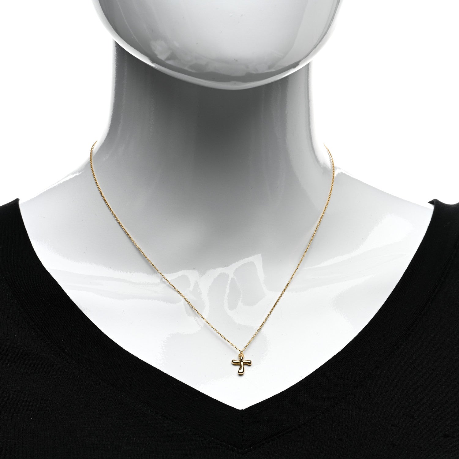 Tiffany 18K Yellow Gold 9mm Elsa Peretti Cross Pendant Necklace 2 of 4