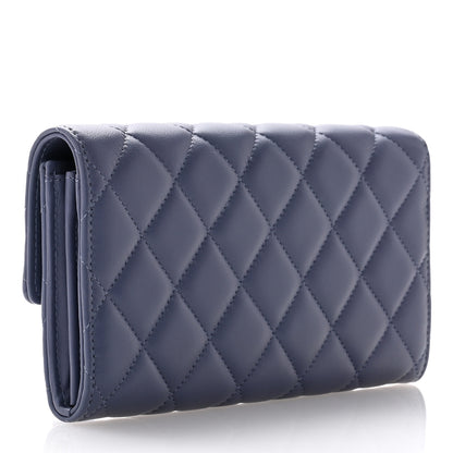 Chanel Lambskin Quilted Charms Large Gusset Flap Wallet Blue 3 of 11