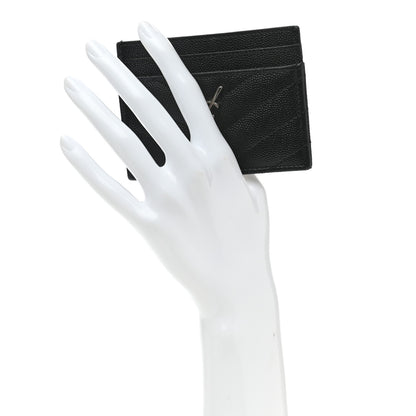 Saint Laurent Grain De Poudre Matelasse Chevron Monogram Credit Card Case Black 2 of 7