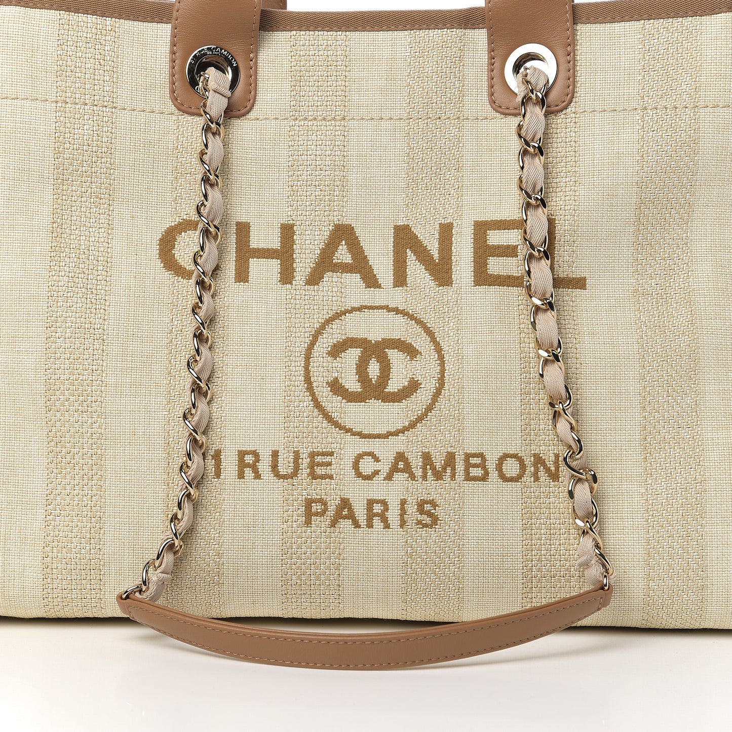 Mixed Fibers Striped Medium Deauville Tote Beige