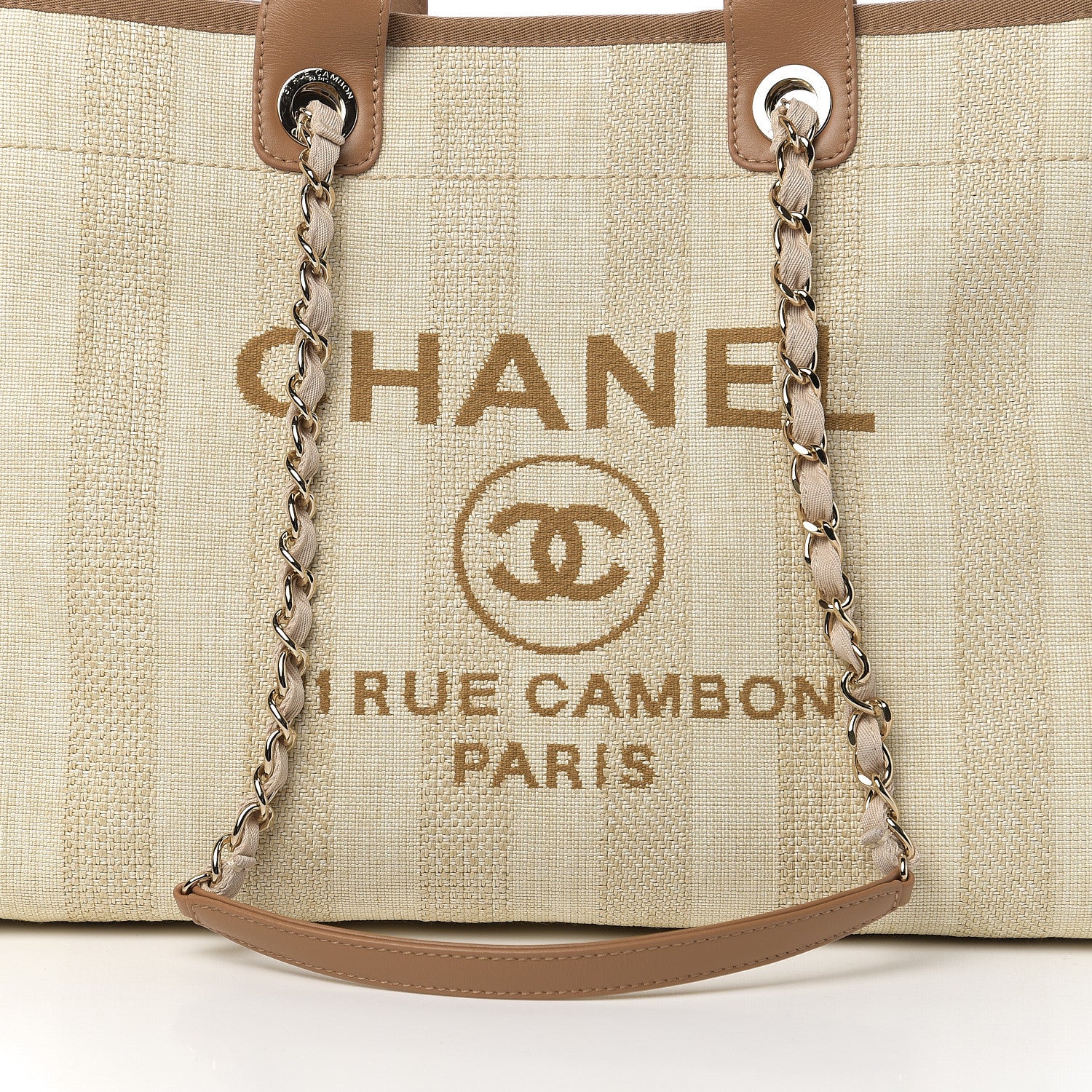 Chanel Mixed Fibers Striped Medium Deauville Tote Beige 7 of 10