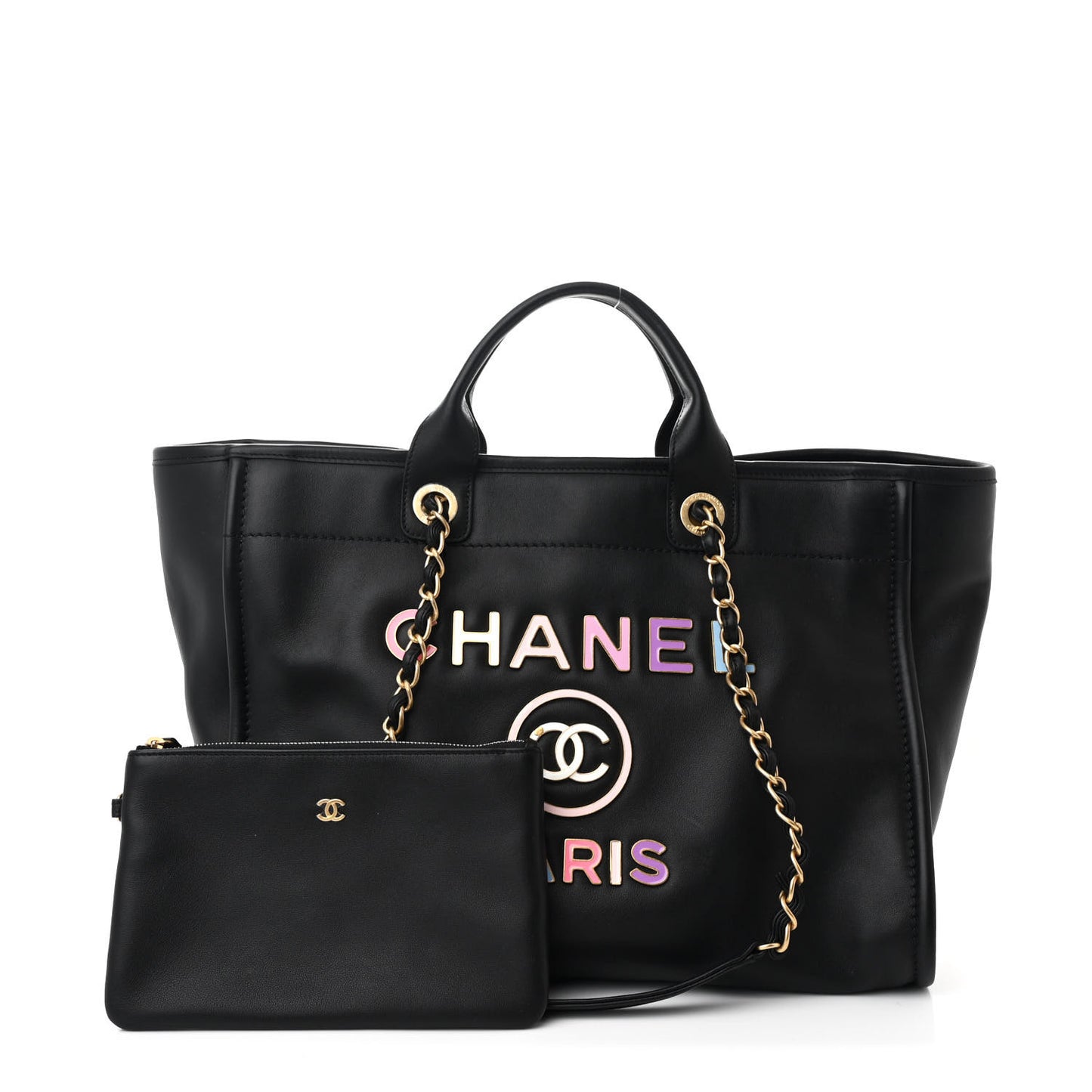 Calfskin Medium Deauville Tote Black Multicolor