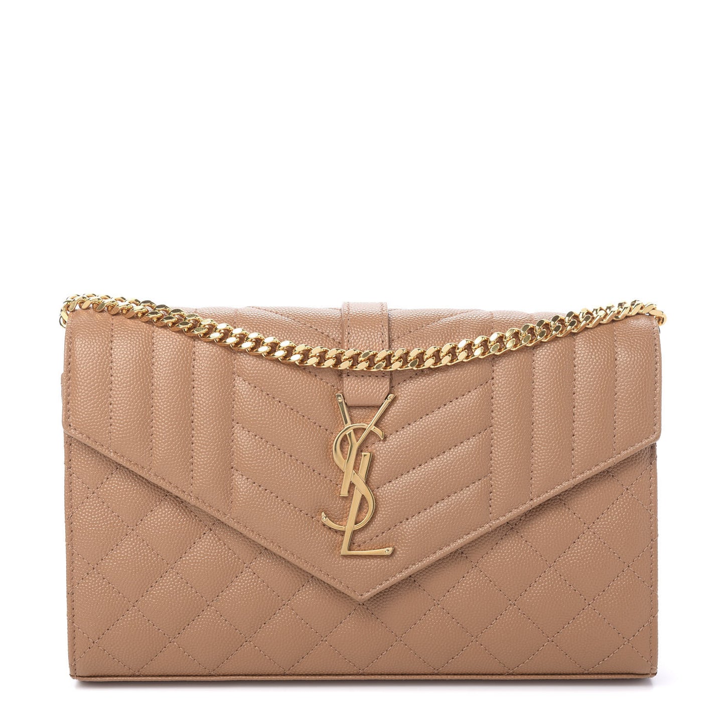 Grain De Poudre Mixed Matelasse Triquilt Monogram Chain Wallet Dune