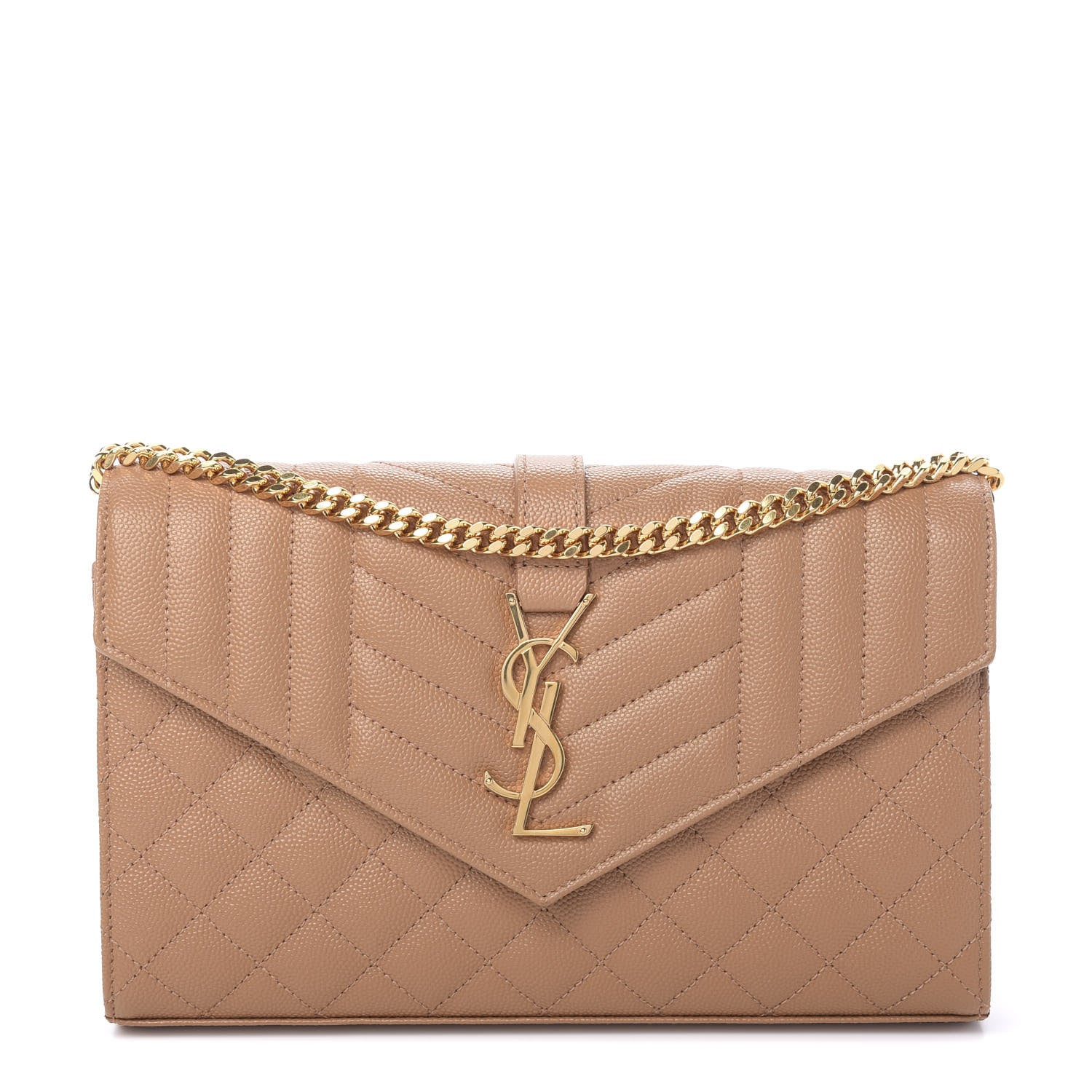 Saint Laurent Grain De Poudre Mixed Matelasse Triquilt Monogram Chain Wallet Dune 1 of 9