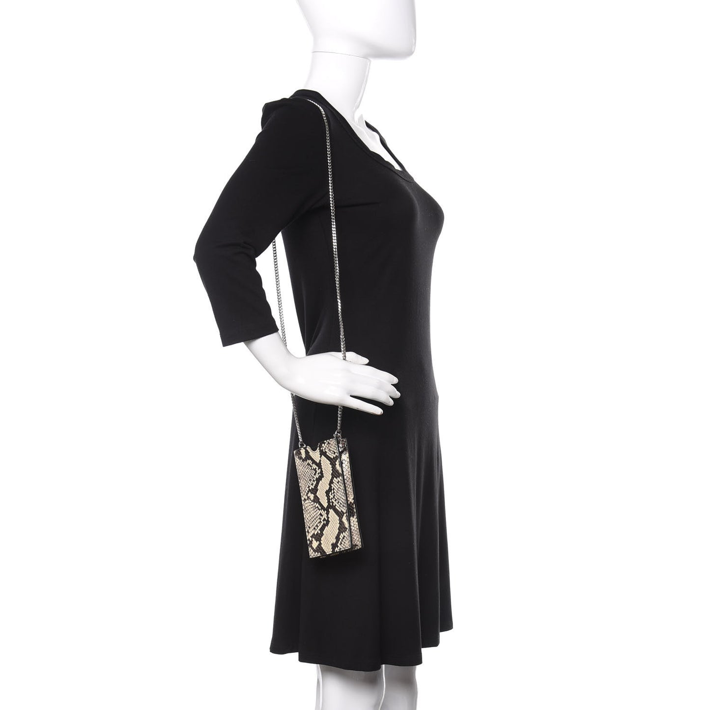 Snakeskin Embossed Calfskin Chain Crossbody Brown