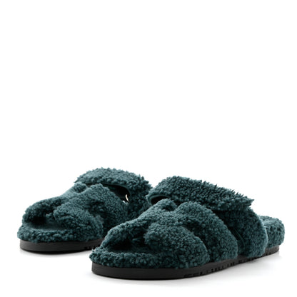 Hermes Woolskin Womens Chypre Sandals 40 Vert Anglais 3 of 9