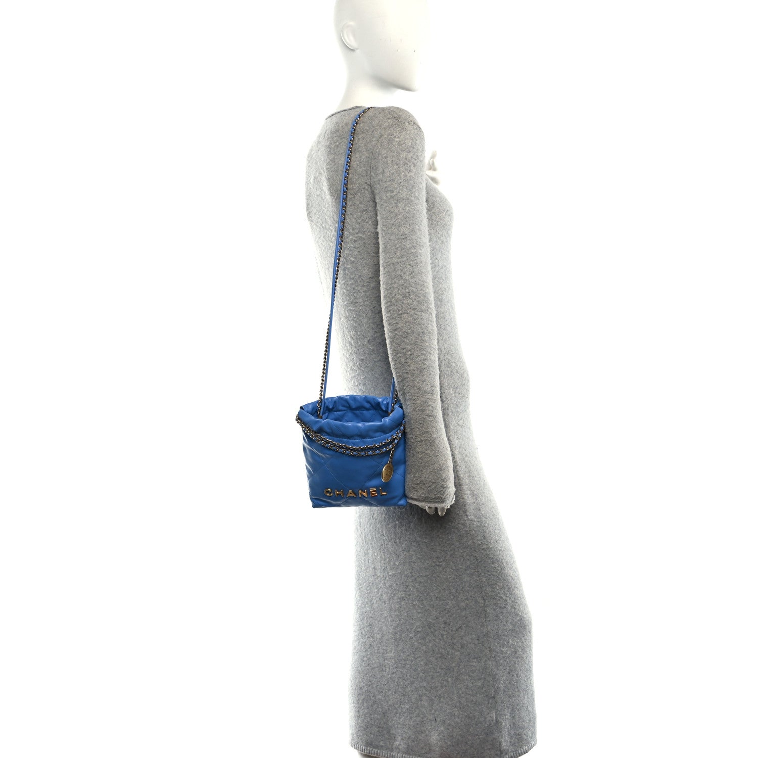 Chanel Shiny Calfskin Quilted Mini Chanel 22 Blue 2 of 11