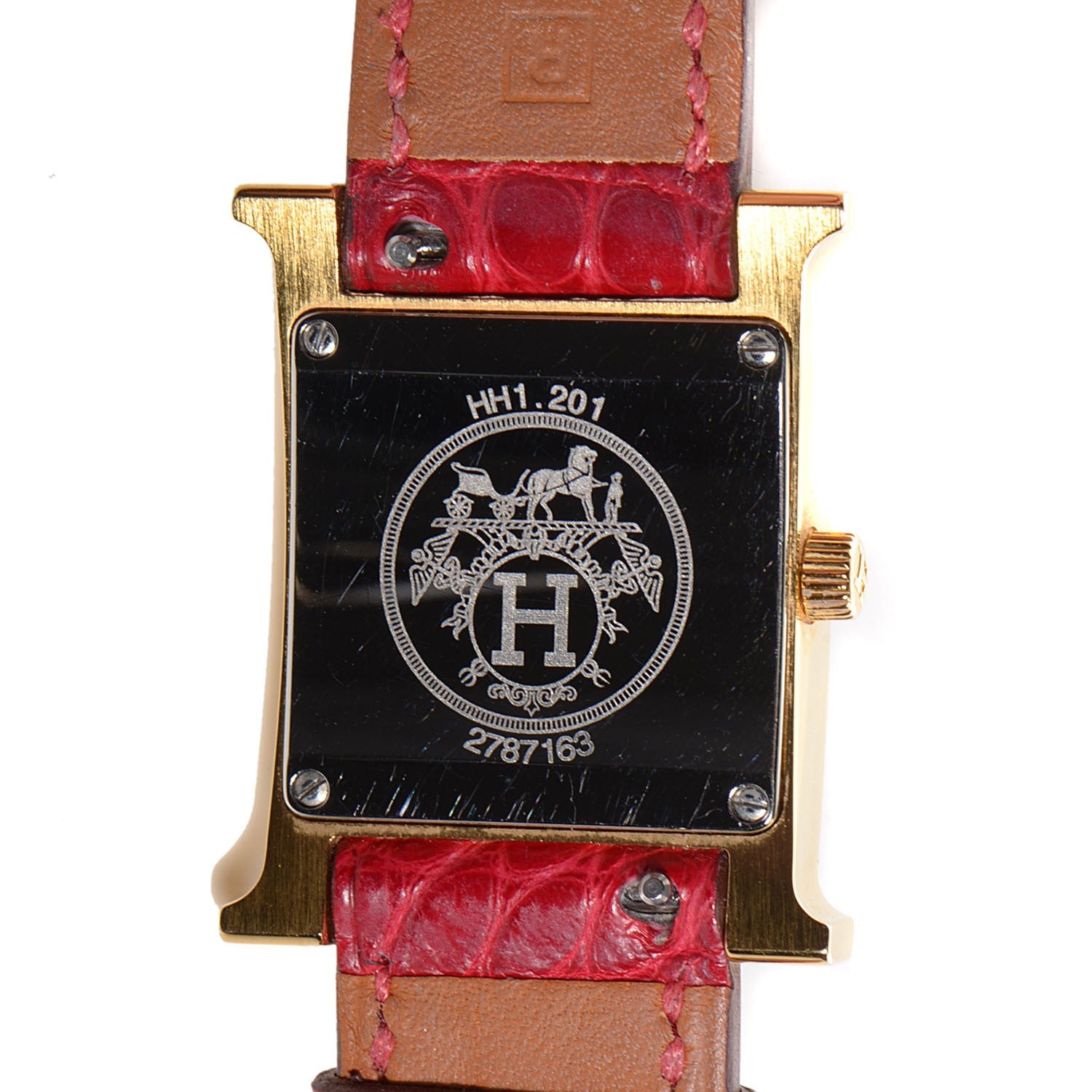 Hermes Stainless Steel Alligator 21mm Heure H Hour Quartz Watch Rouge Casaque 4 of 8
