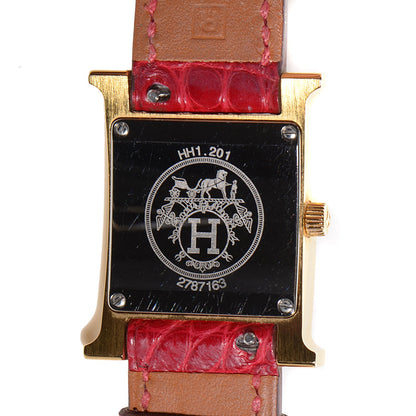 Hermes Stainless Steel Alligator 21mm Heure H Hour Quartz Watch Rouge Casaque 4 of 8