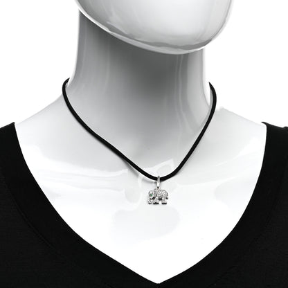 Cartier 18K White Gold Diamond Emerald Elephant Charm Cord Necklace Black 2 of 4