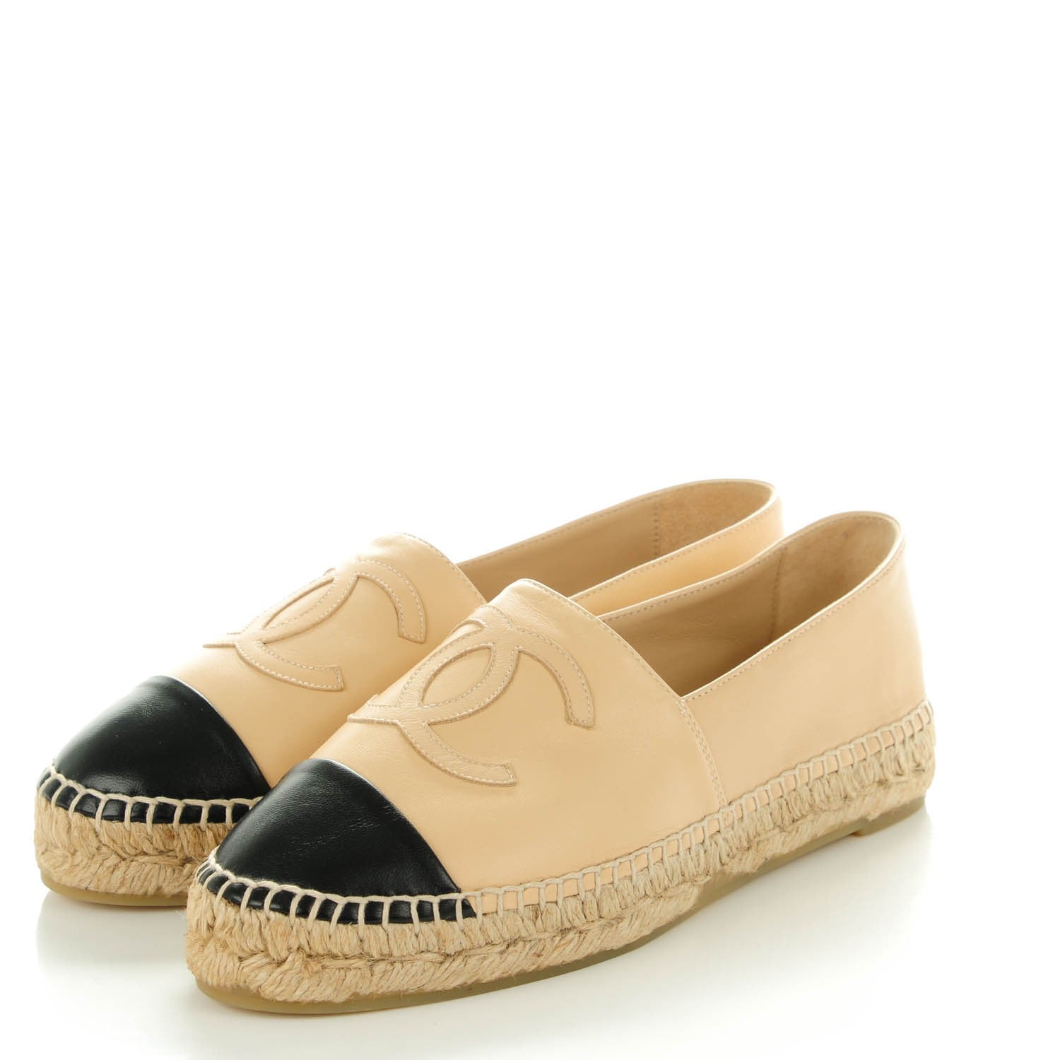 Chanel Lambskin CC Espadrilles 38 Beige Black 3 of 9