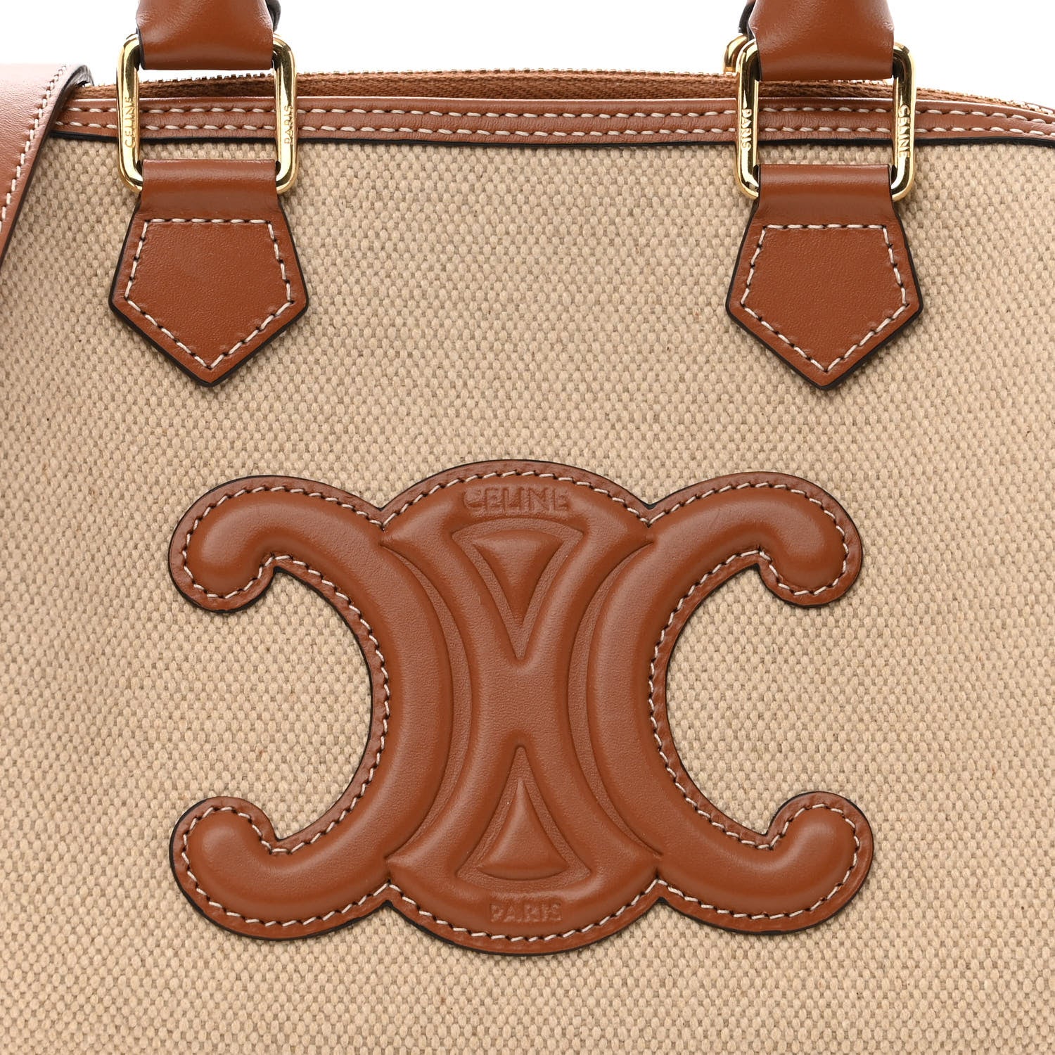 Celine Triomphe Textile Calfskin Small Boston Bag Natural Tan 8 of 10