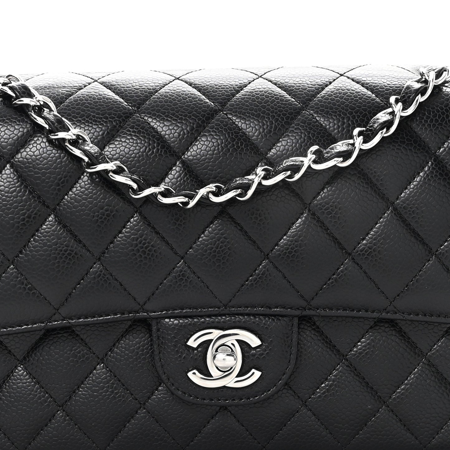 Caviar Quilted Medium Double Flap Black