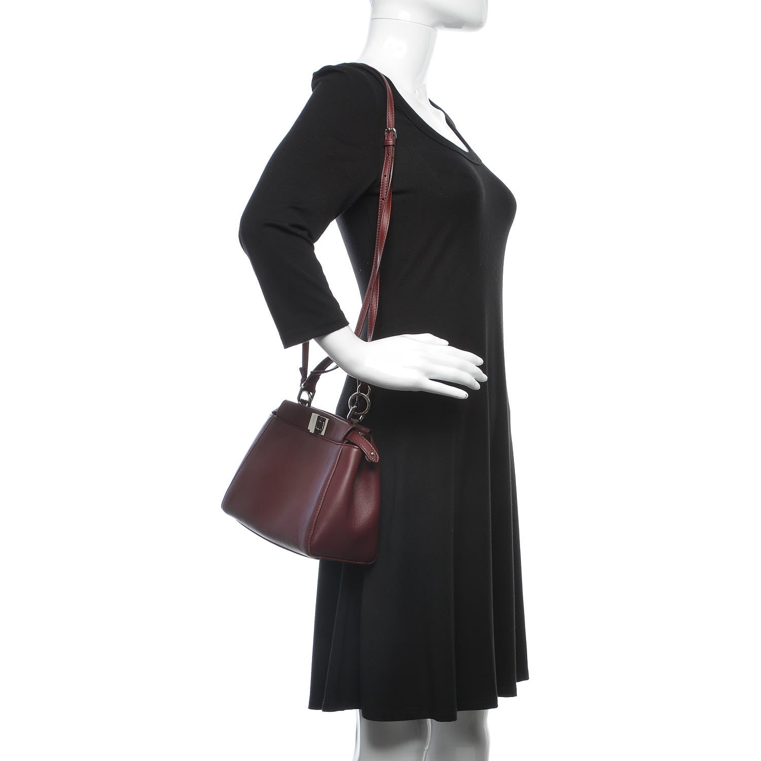 Fendi Nappa Mini Peekaboo Iconic Satchel Bordeaux 2 of 17