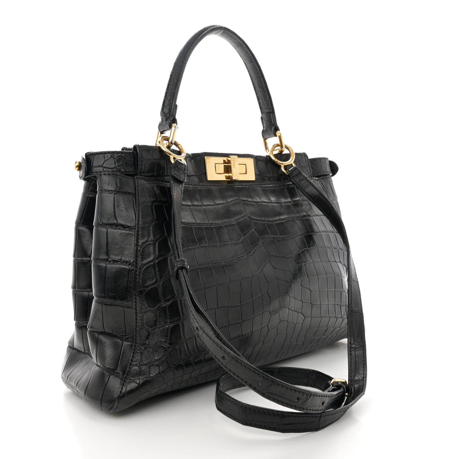 Fendi Crocodile Medium Peekaboo Iconic Satchel Black 3 of 17