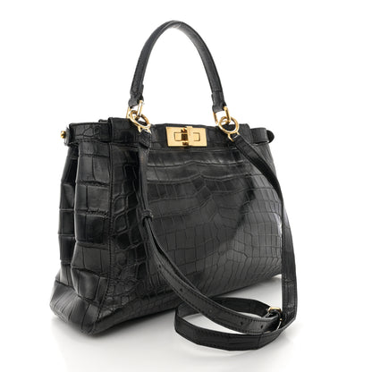Fendi Crocodile Medium Peekaboo Iconic Satchel Black 3 of 17