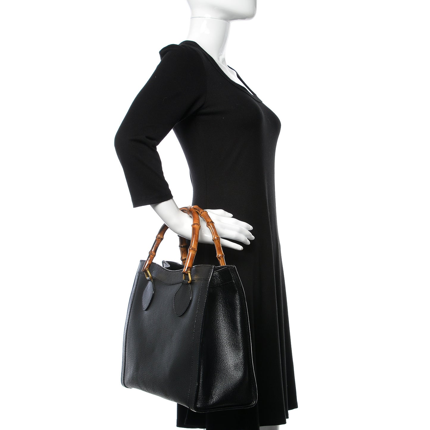 Calfskin Bamboo Top Handle Tote Black