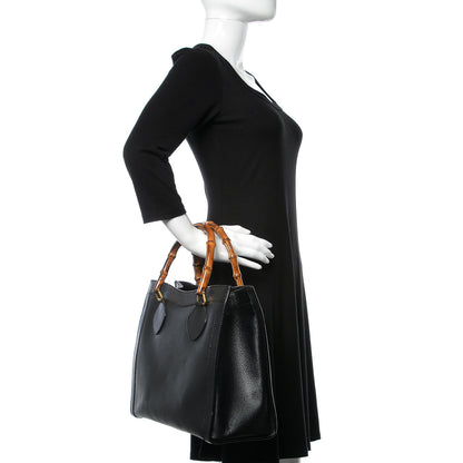 Gucci Calfskin Bamboo Top Handle Tote Black 2 of 17