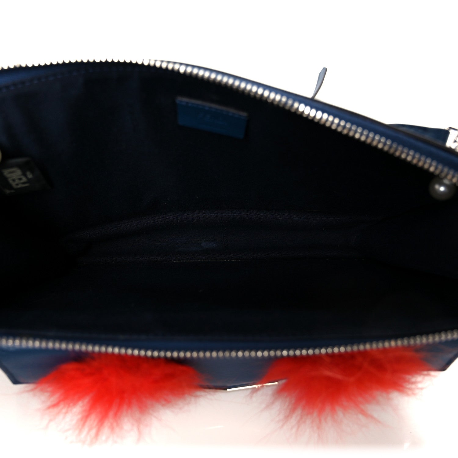 Fendi Vitello Dolce Fox Fur Monster Eyes Mini 2Jours Pouch Navy