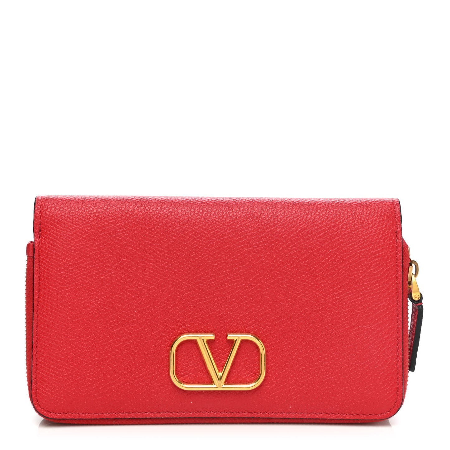 Grainy Calfskin Vlogo Phone Pouch Rouge Pur