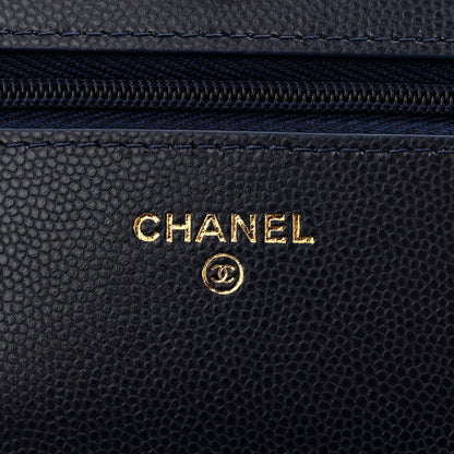 Chanel Caviar Quilted Hammered CC Wallet on Chain WOC Navy Blue 6 of 12