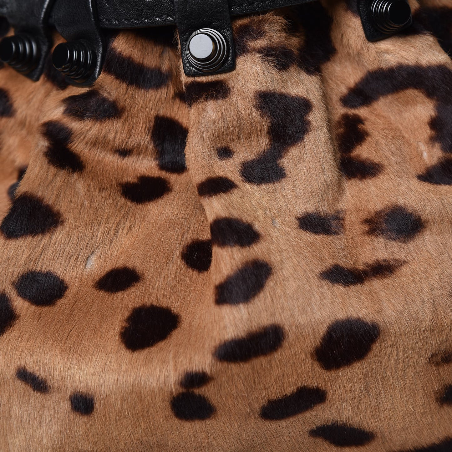 Pebbled Lambskin Pony Hair Leopard Diego Bucket Bag Black Hardware