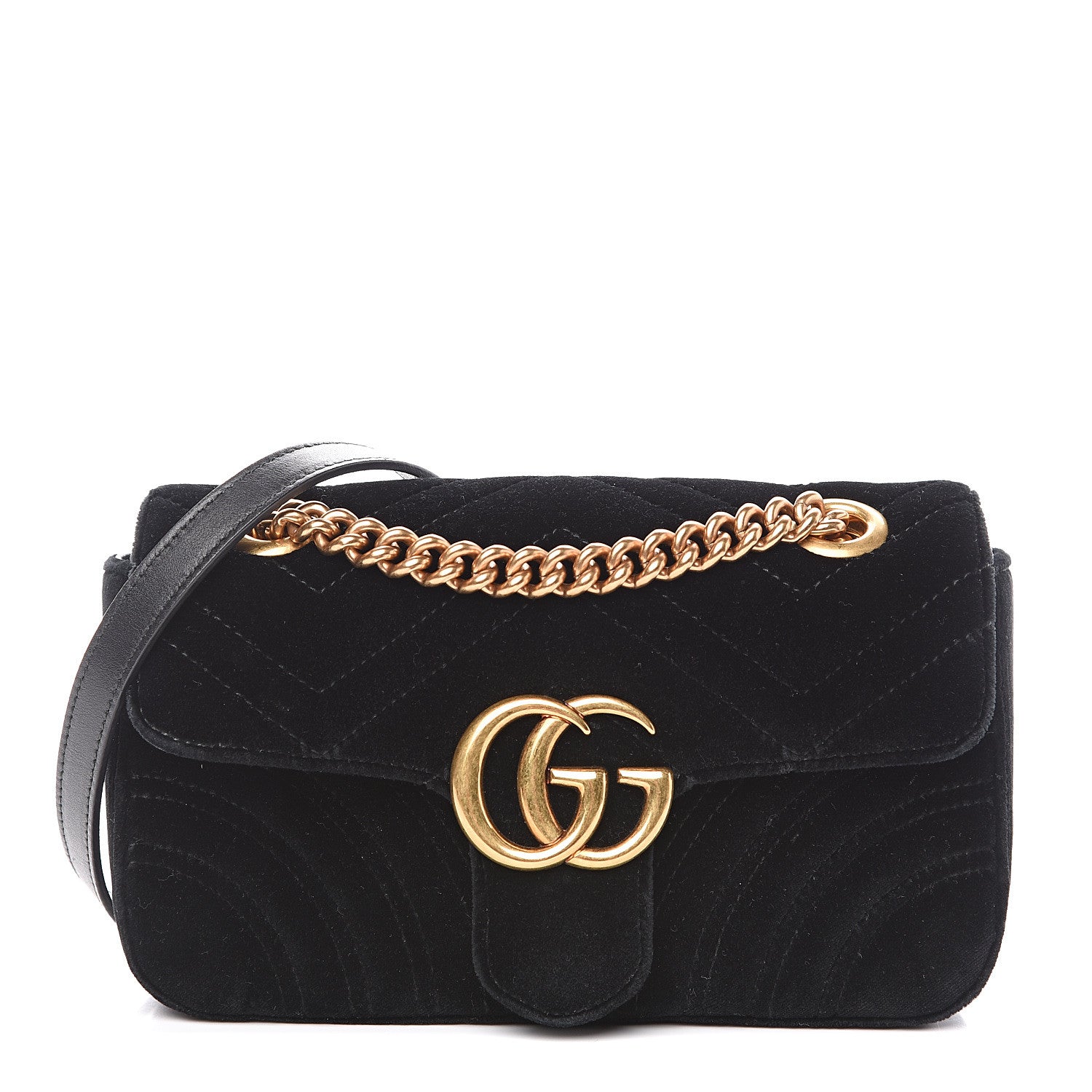 Gucci Velvet Matelasse Mini GG Marmont Shoulder Bag Black 1 of 11