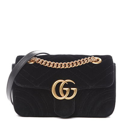 Gucci Velvet Matelasse Mini GG Marmont Shoulder Bag Black 1 of 11